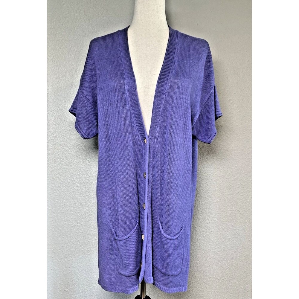 J Jill NWOT raglan short sleeve womens linen luxury buttoned cardigan Large